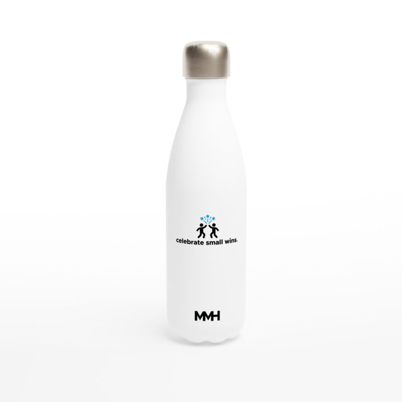 Celebrate Small Wins. White 17oz Stainless Steel Water Bottle